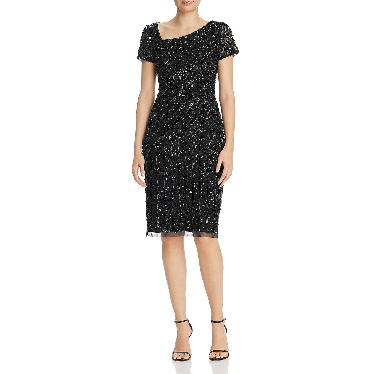 Adrianna Papell Womens Black Beaded Party Cocktail Dress 2 BHFO 3683 ...