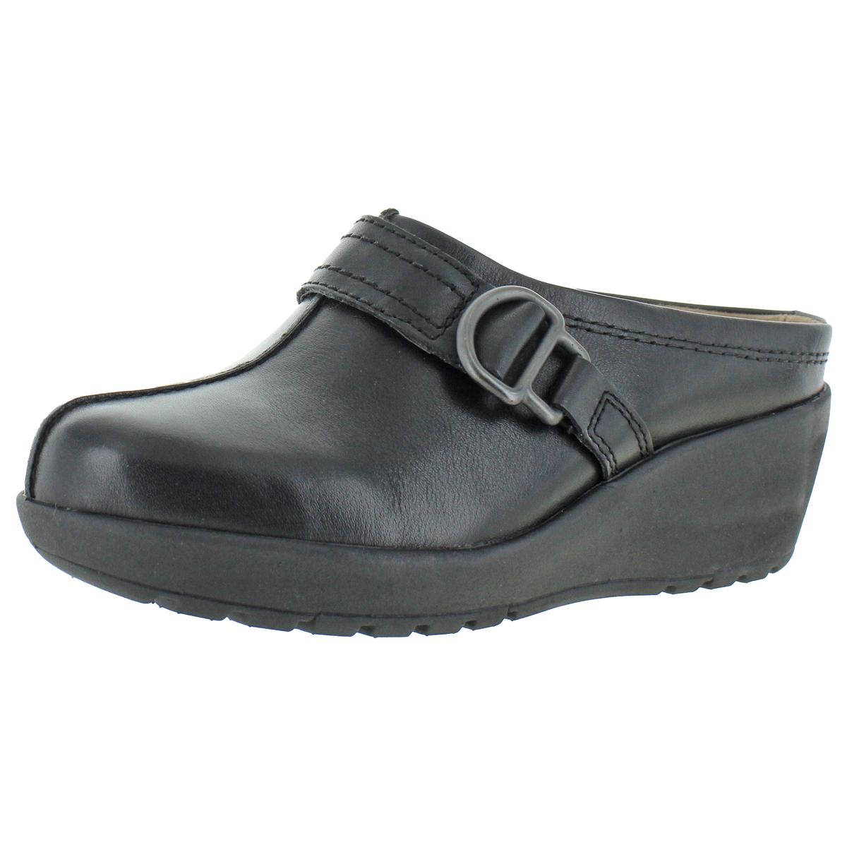 Easy Spirit Womens Jig Black Leather Wedge Clogs Shoes 6 Wide (C,D,W ...