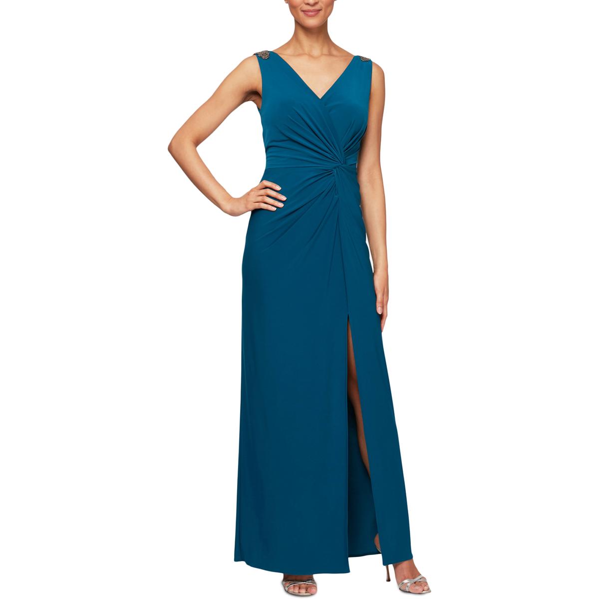 Alex Evenings Womens Blue Embellished Evening Dress Gown Petites 6P ...