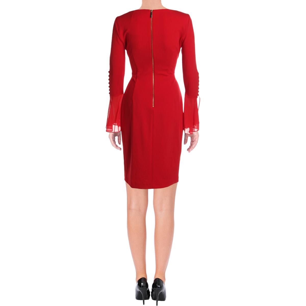 Calvin Klein Womens Red Bell Sleeve Chiffon Sheath Cocktail Dress 2