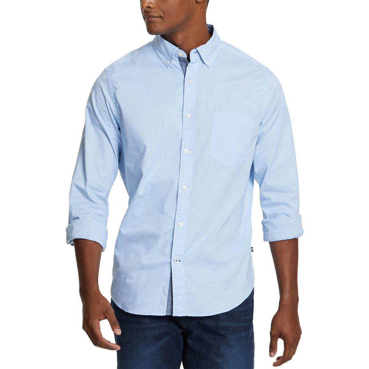 Мужская синяя однотонная рубашка на пуговицах Nautica 17-17,5 34/35 XL BHFO 1004