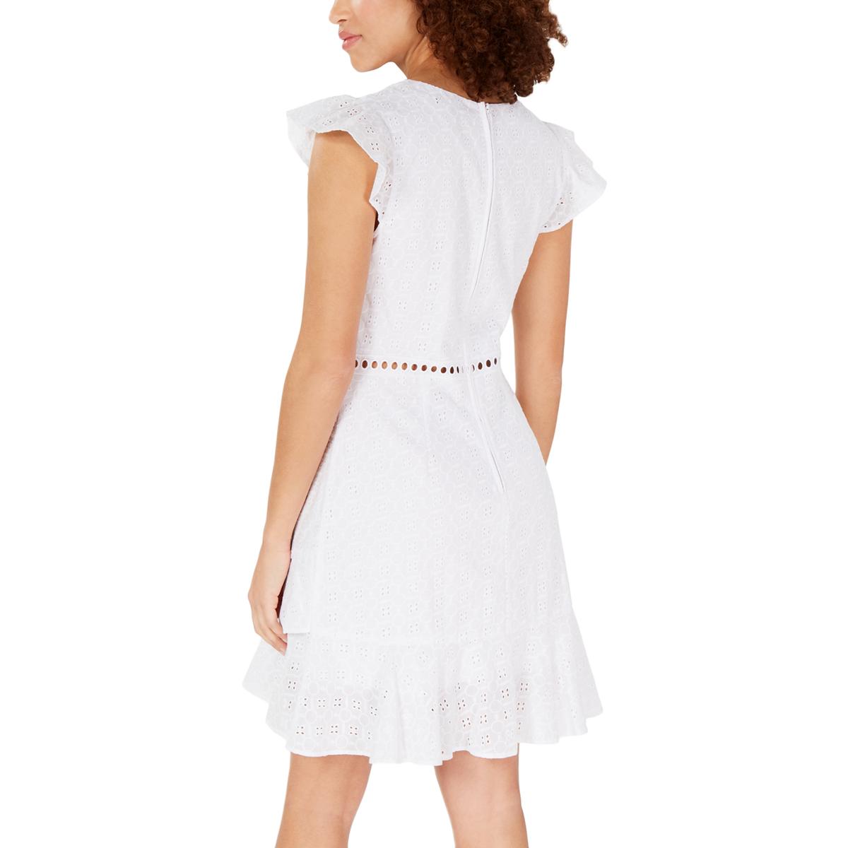 City Studio Womens White Eyelet Ruffled Casual Dress Juniors 1 BHFO