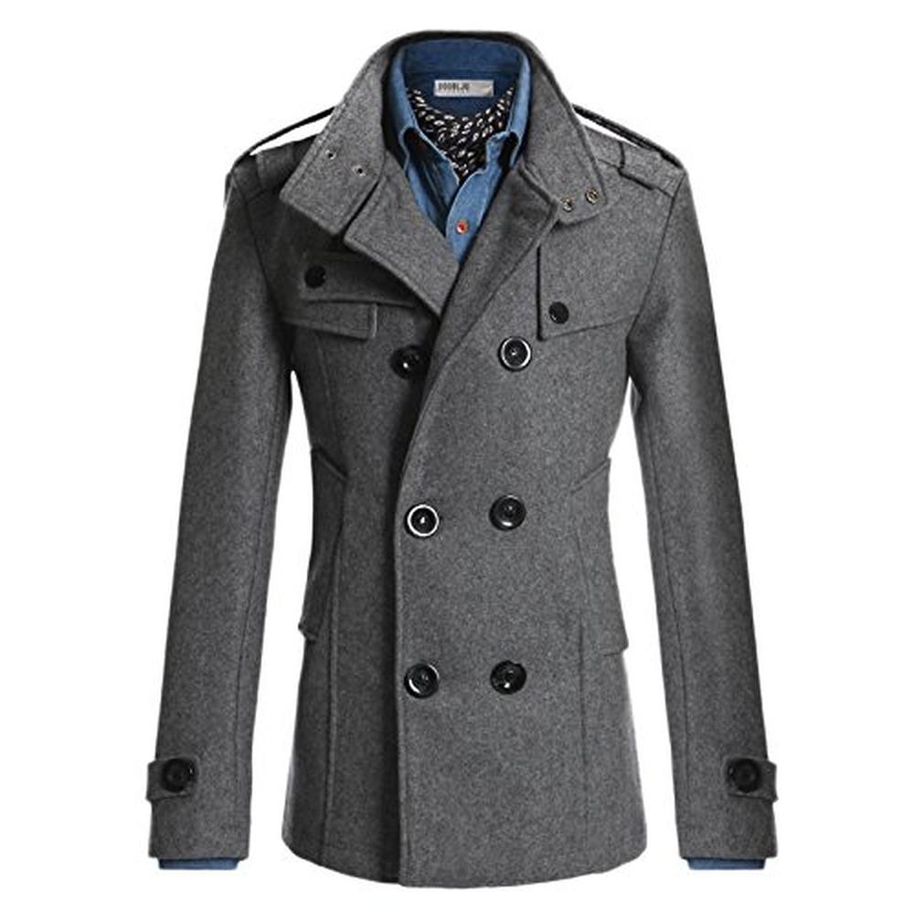 DABLJU 2223 Mens Wool Blend Double-Breasted Long Sleeves Pea Coat ...