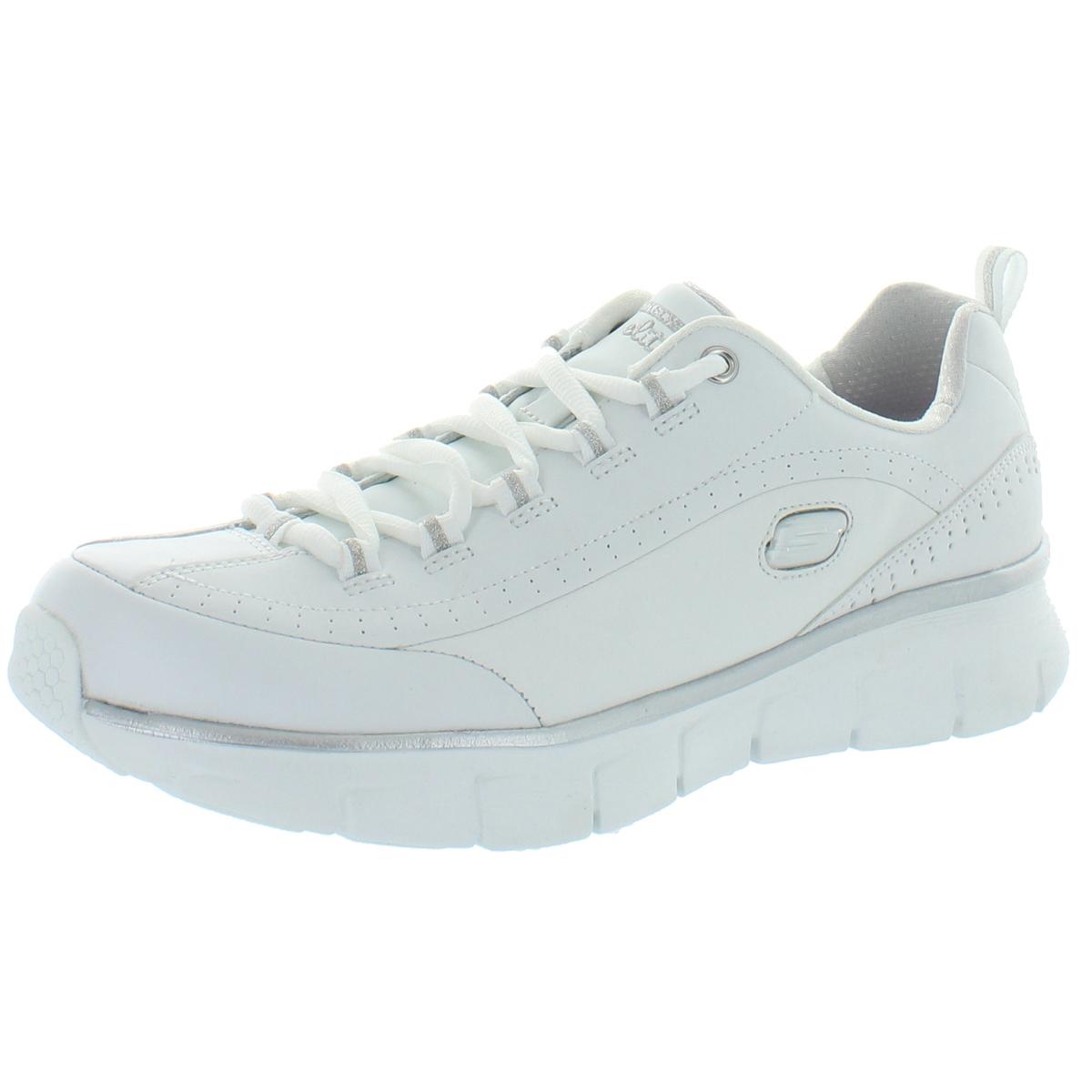 Skechers Womens White Leather Walking Shoes Athletic 8.5 Medium (B,M ...