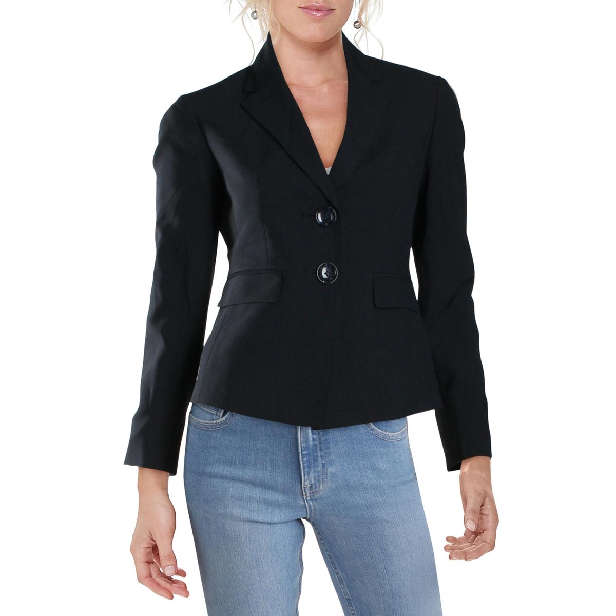 Le Suit Womens Navy Pinstripe TwoButton Blazer Jacket Petites 2P BHFO