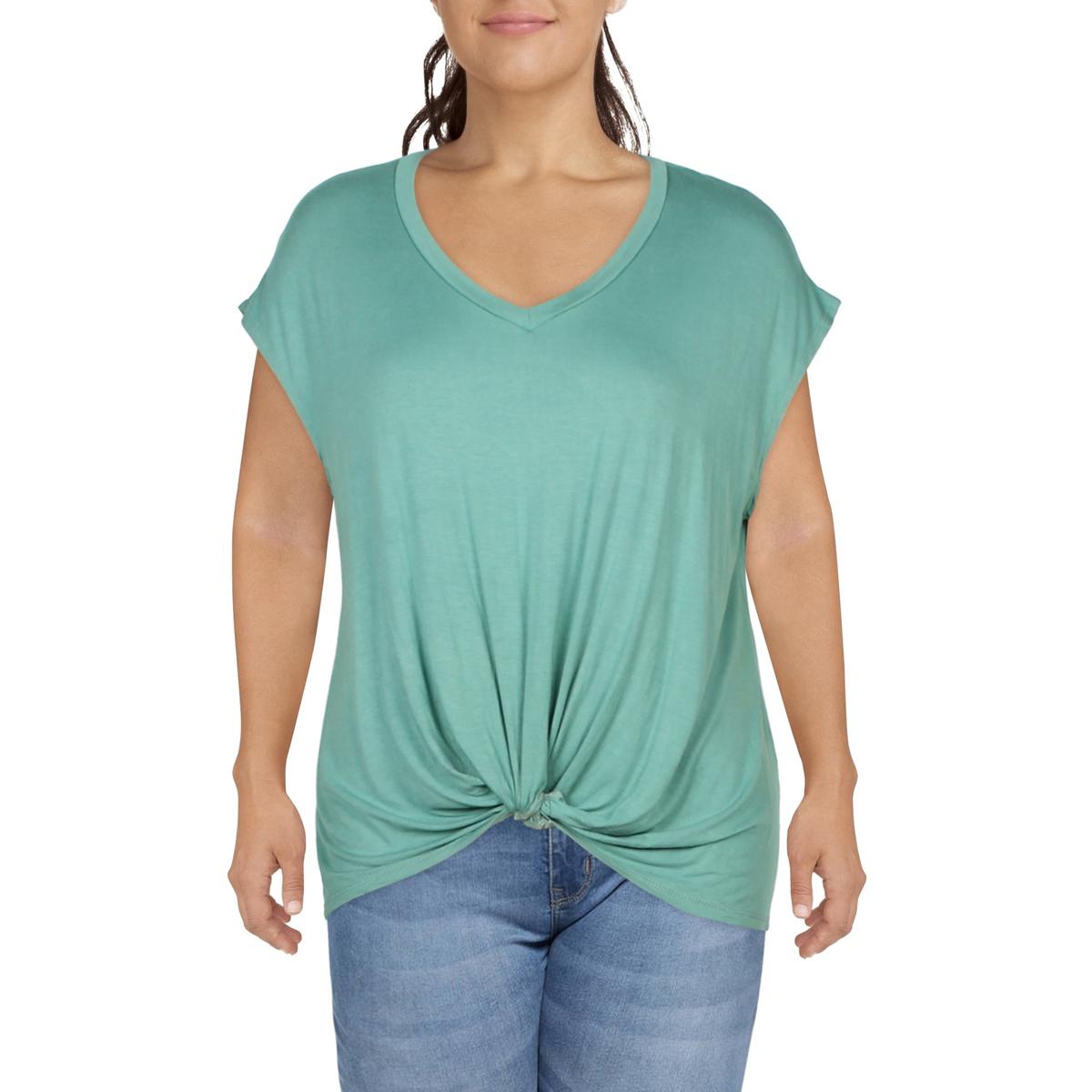 Coin 1804 Womens Knot-Front Cap Sleeve Tee T-Shirt Top Plus BHFO 9355