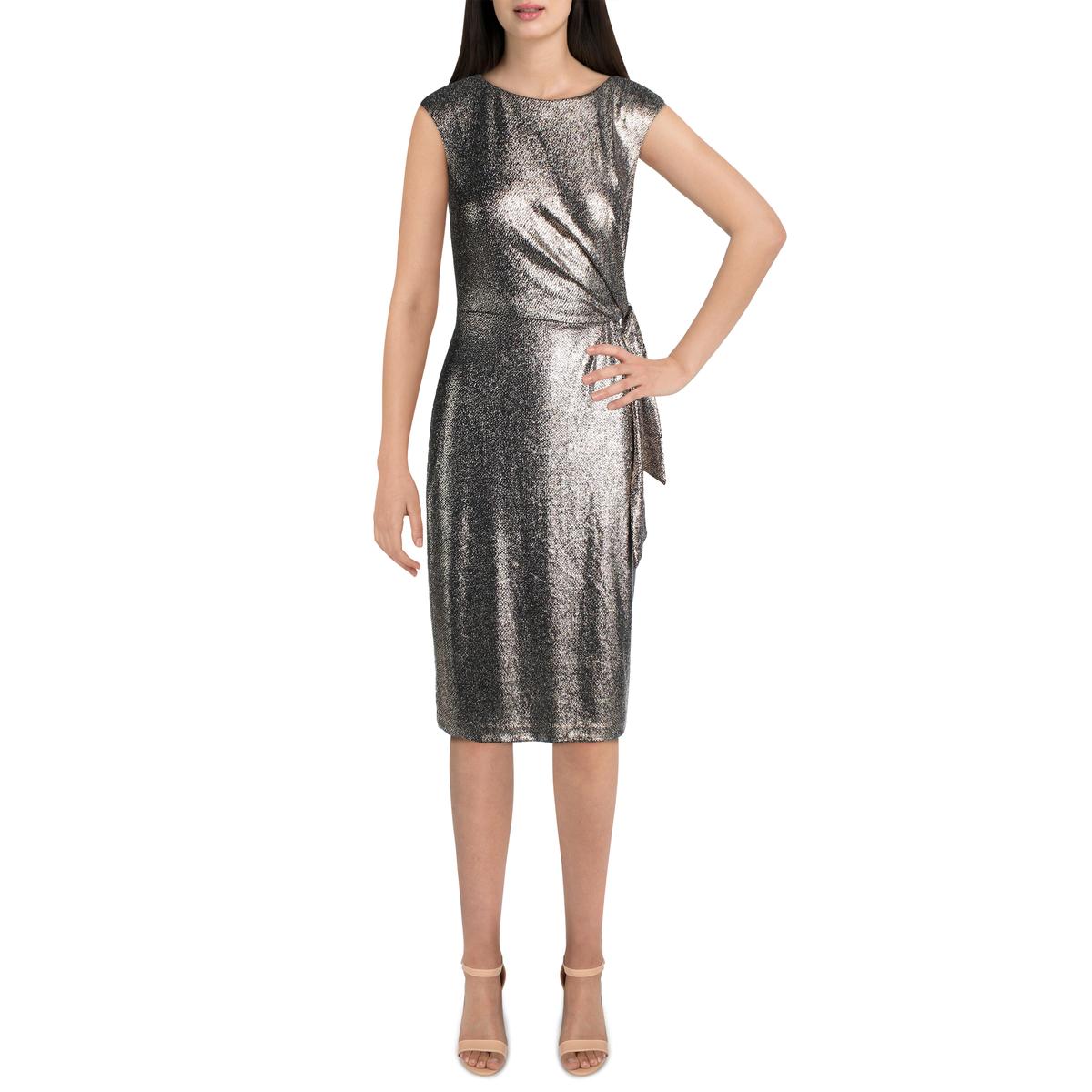 tahari asl cowl neck metallic gown