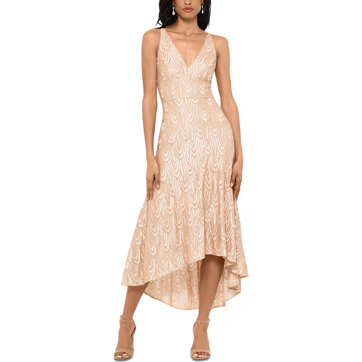 Betsy & Adam Womens Gold Sequin Hi-Low Midi Evening Dress Gown 2 BHFO ...