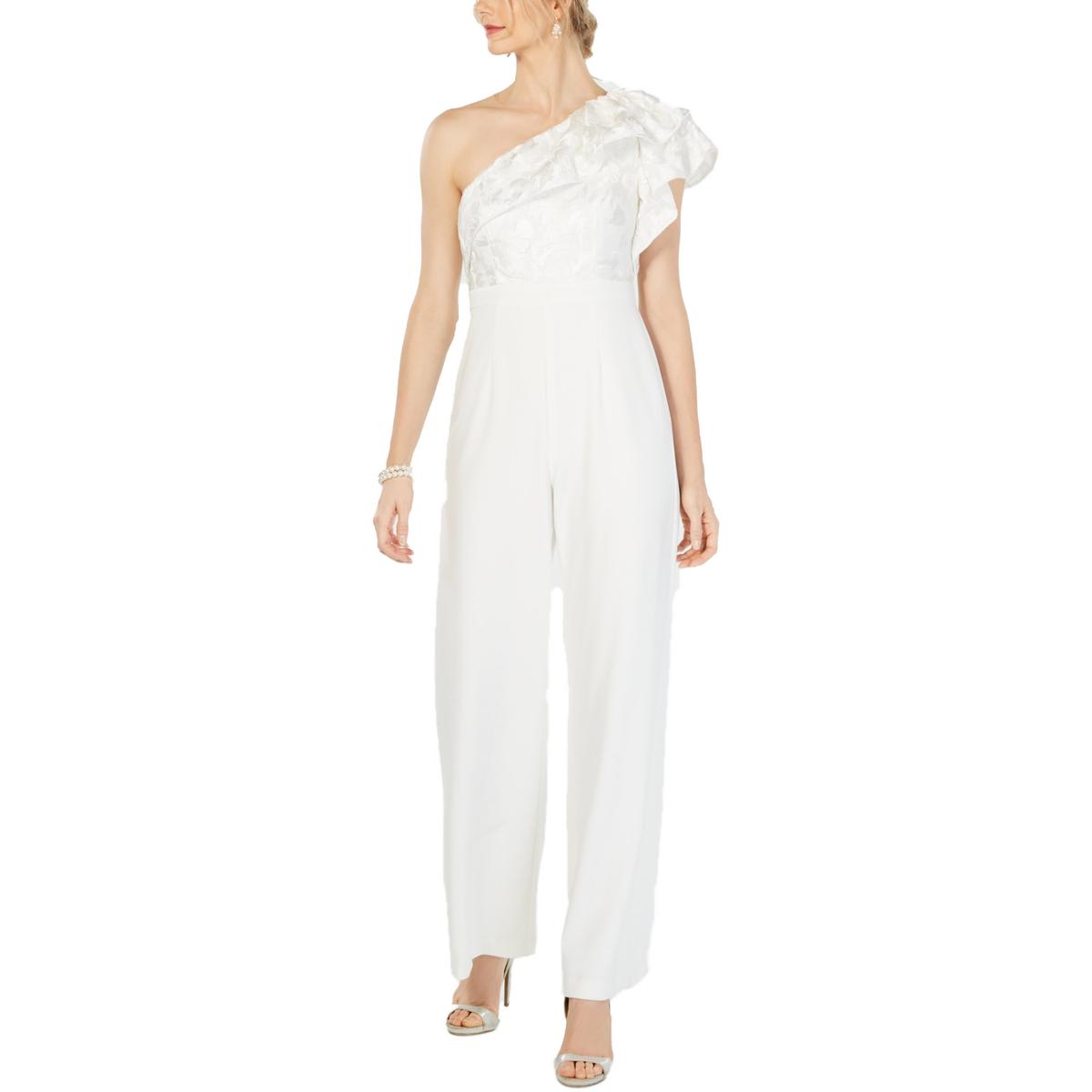 Adrianna Papell Womens Ivory One Shoulder Floral Lace Jumpsuit 14 BHFO ...