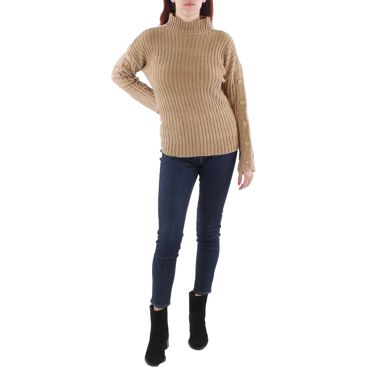 BCBGMAXAZRIA Womens Knit Ribbed Pullover Mock Turtleneck Sweater