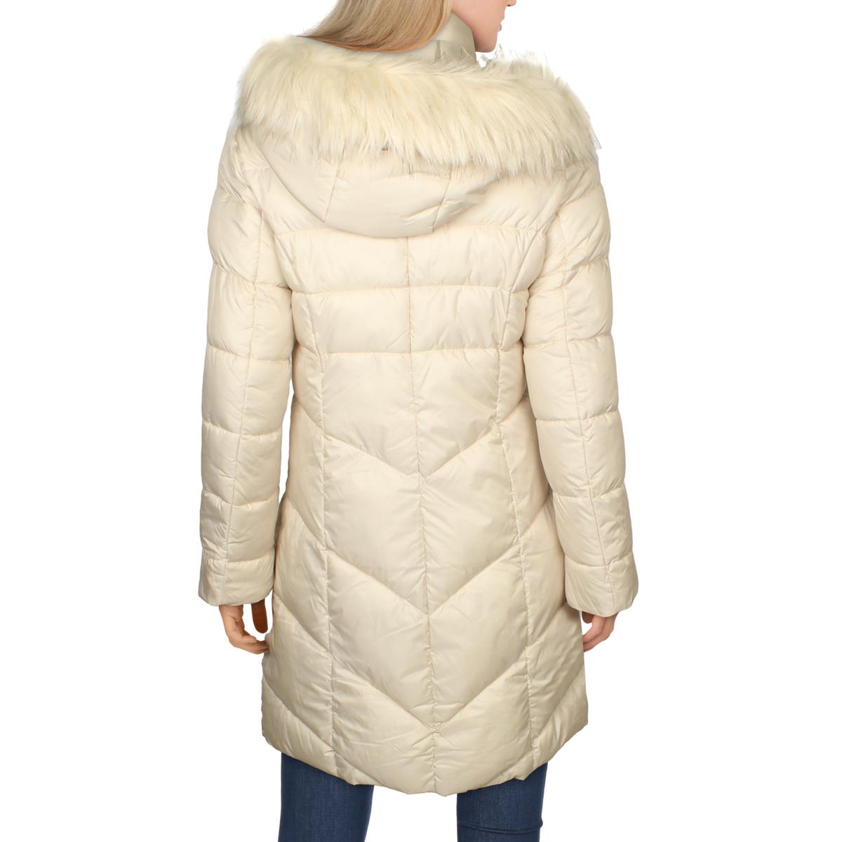 larry levine quilted faux fur hood coat