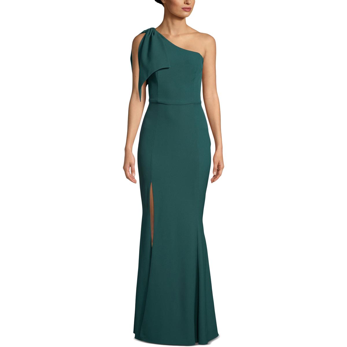 Betsy & Adam Womens Green One Shoulder Bow Crepe Formal Dress Gown 12 ...