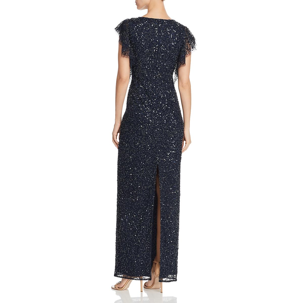 adrianna papell beaded blouson gown navy
