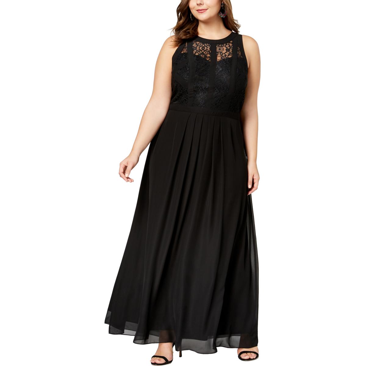 Betsy & Adam Womens Black Lace Chiffon Evening Dress Gown Plus 20W BHFO ...