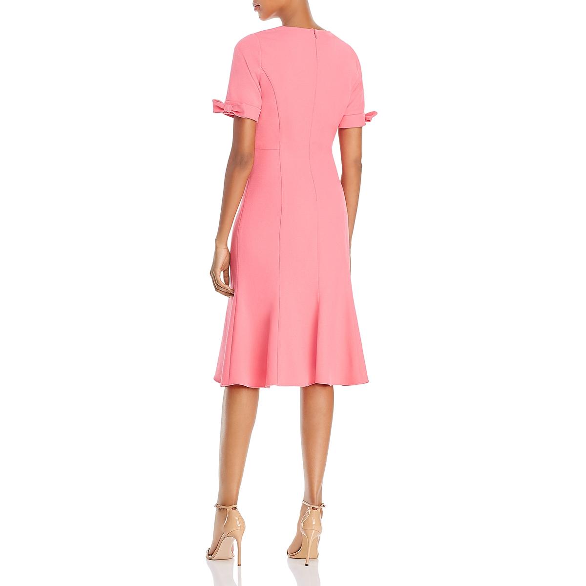 Shoshanna Womens Laney Pink Crepe V-Neck Ruffled Midi Dress 6 BHFO 4185 ...