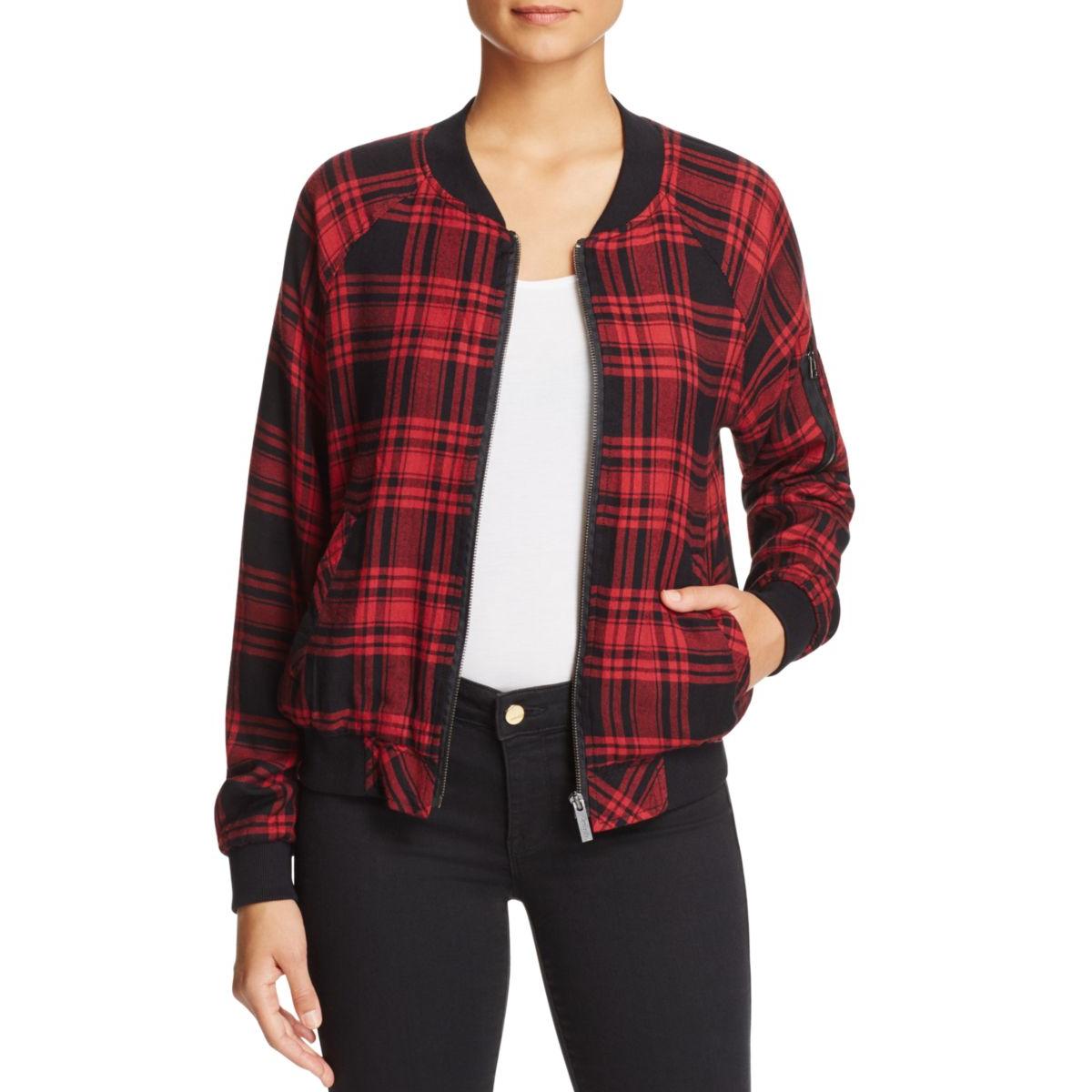 Sanctuary Womens Dylan Red Plaid Bomber Jacket Outerwear XS BHFO 3809