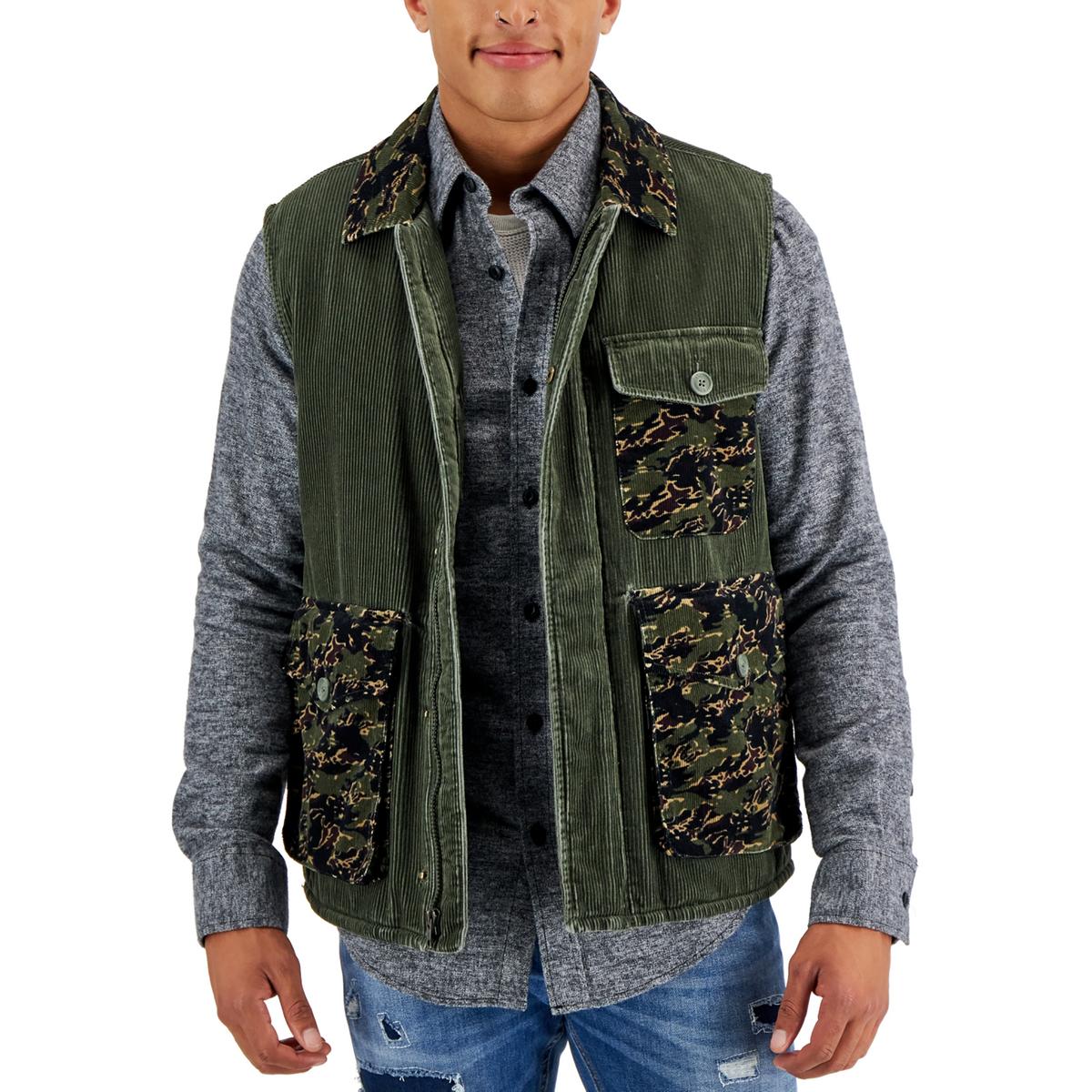 Sun + Stone Mens Corduroy Puffer Warm Outerwear Vest Jacket BHFO 6827