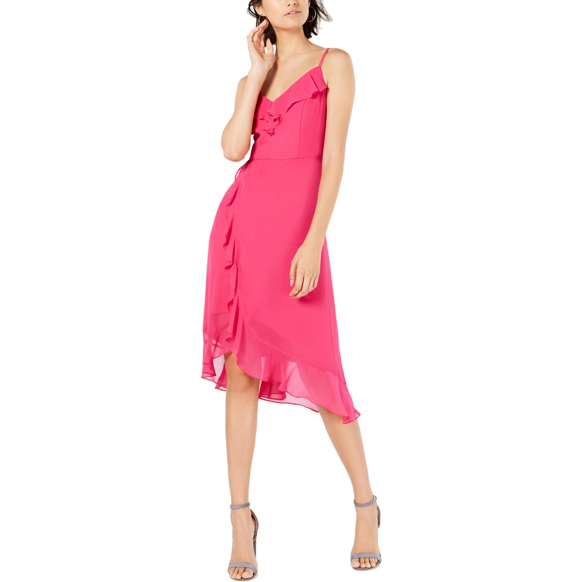 Kensie Dresses Womens Pink Ruffled Faux Wrap Midi Party Dress 2 BHFO ...