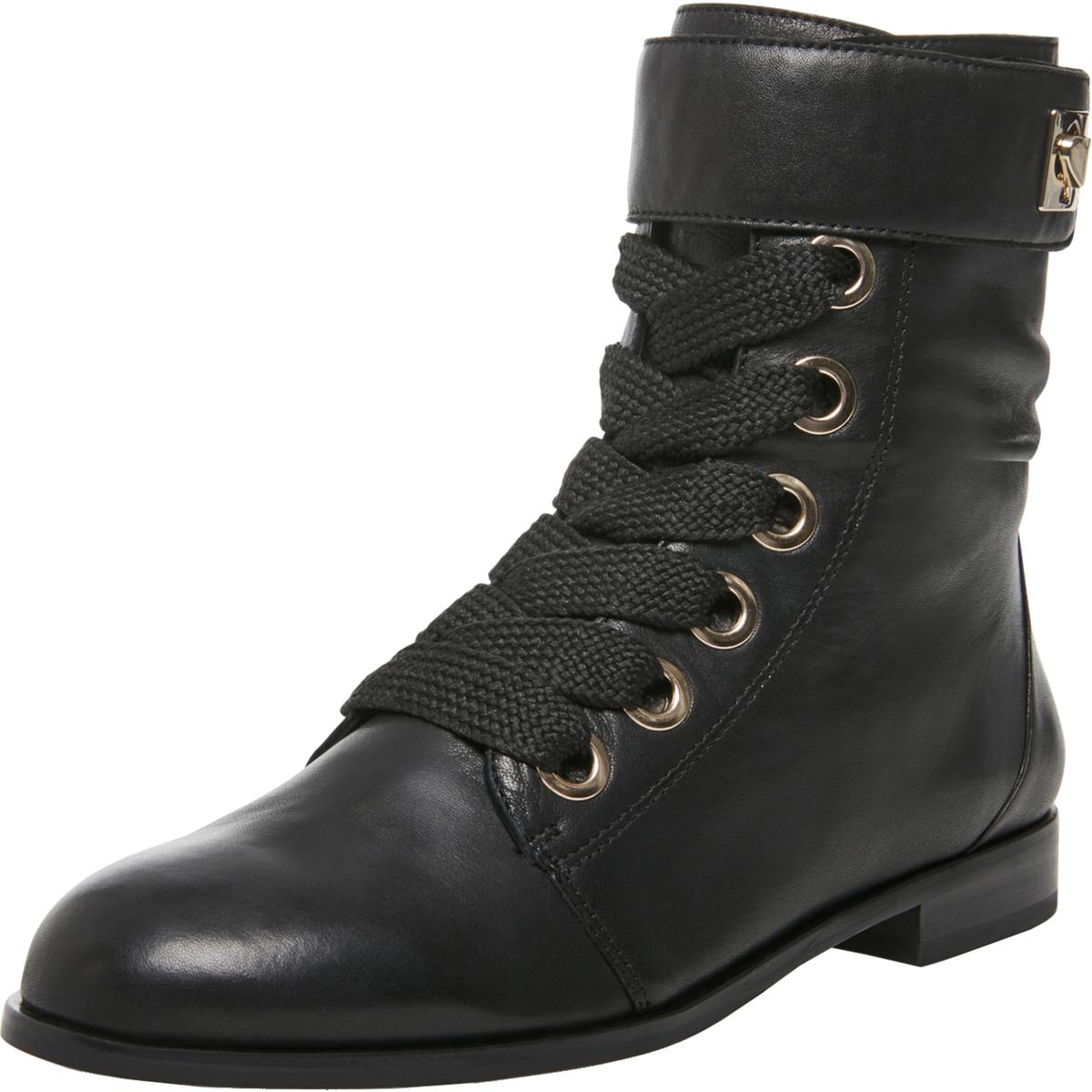 Kate Spade Womens Ruby Black Leather Combat Boots 7.5 Medium (B,M) BHFO ...