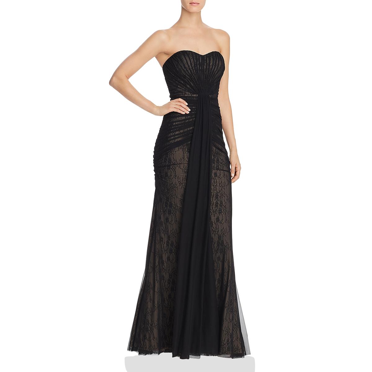 Aidan Mattox Womens Black Tulle Ruched Strapless Evening Dress Gown 4 ...