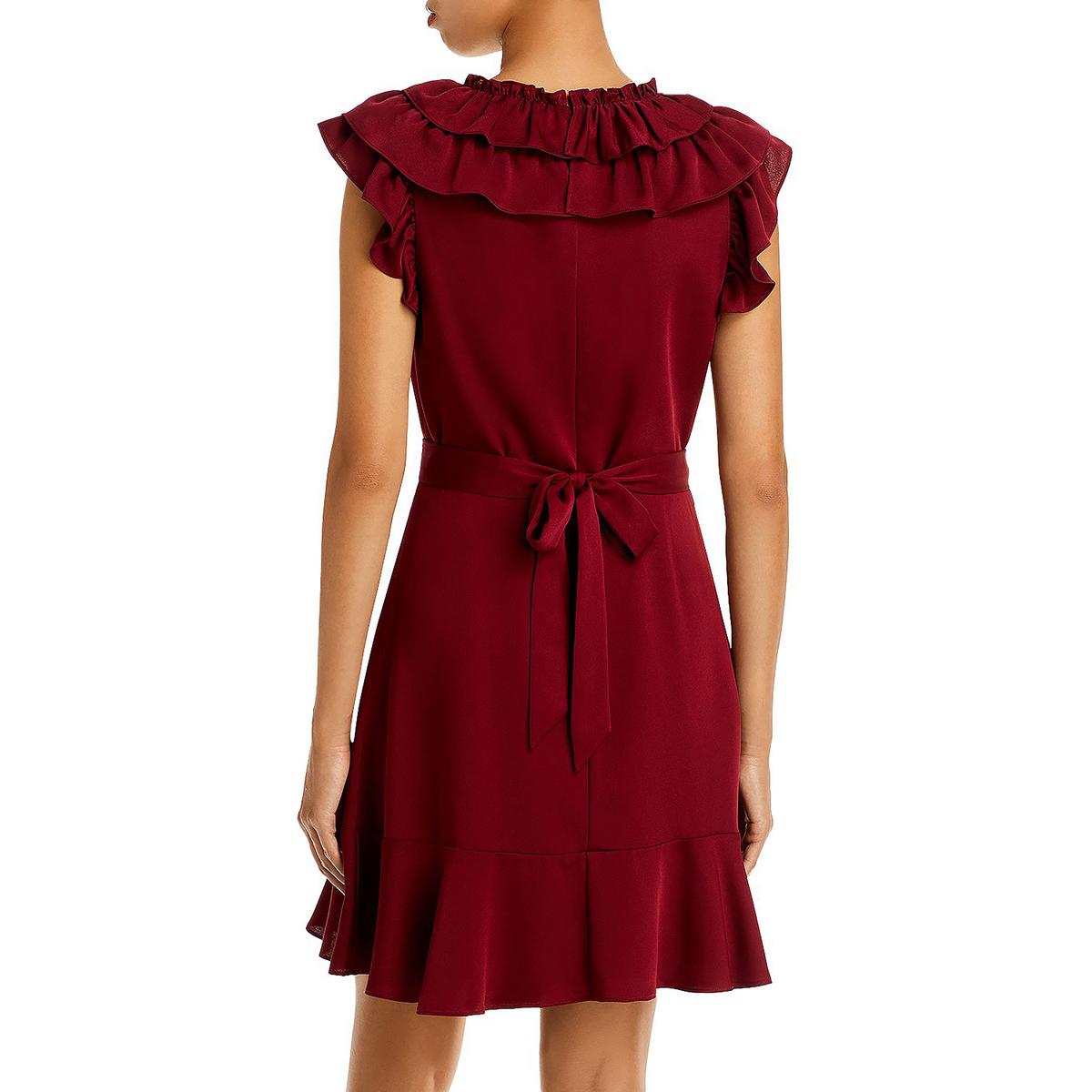 BCBGMAXAZRIA Womens Chiffon Ruffled Cocktail Fit Flare Dress