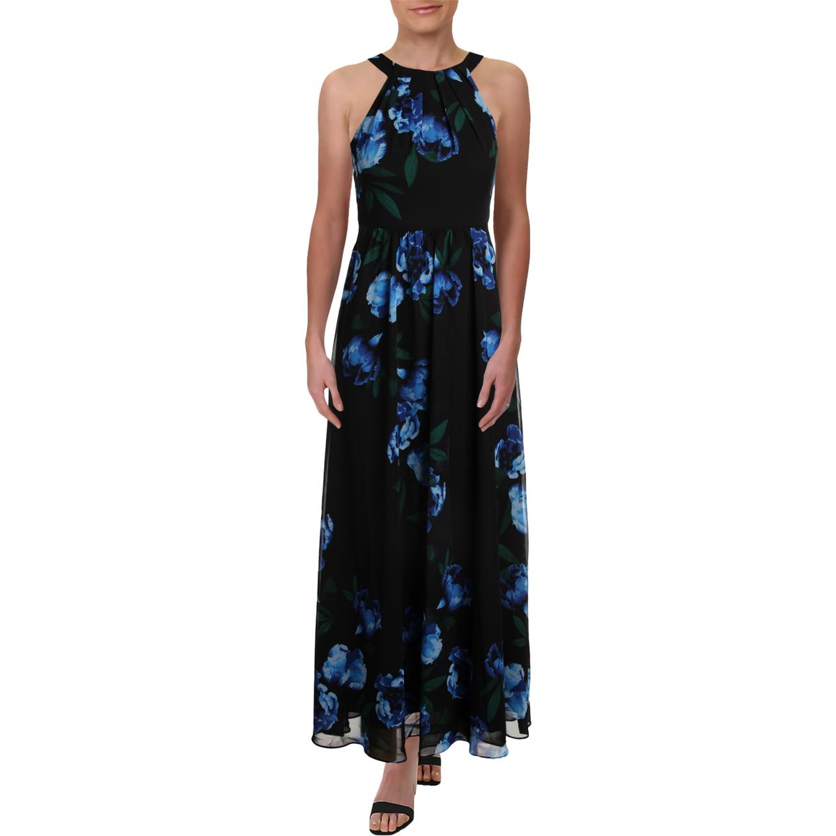 INC Womens Black Chiffon Sleeveless Floral Print Maxi Dress Petites 2P ...
