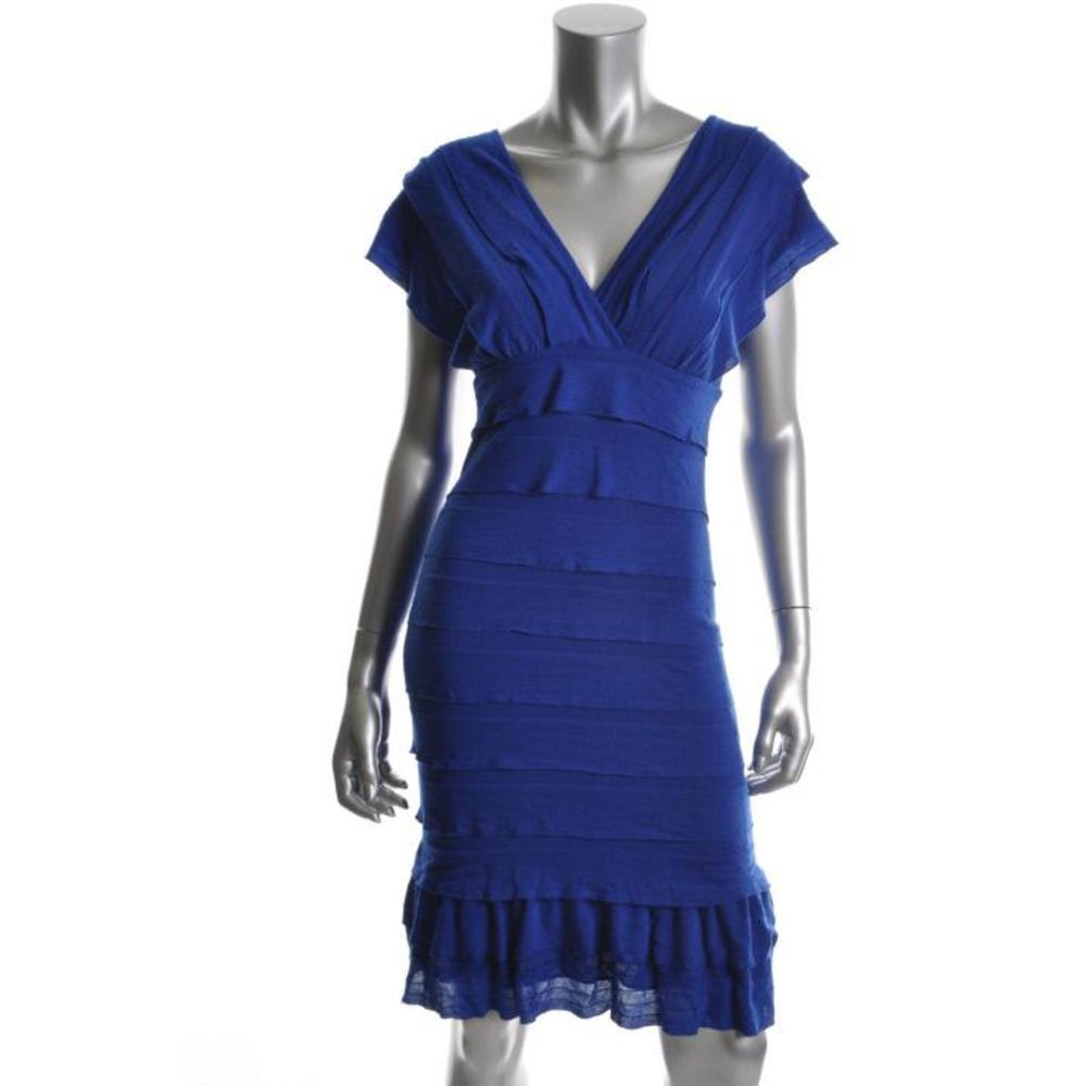 Studio M New Blue Jersey Tiered Knee Length Casual Dress M BHFO