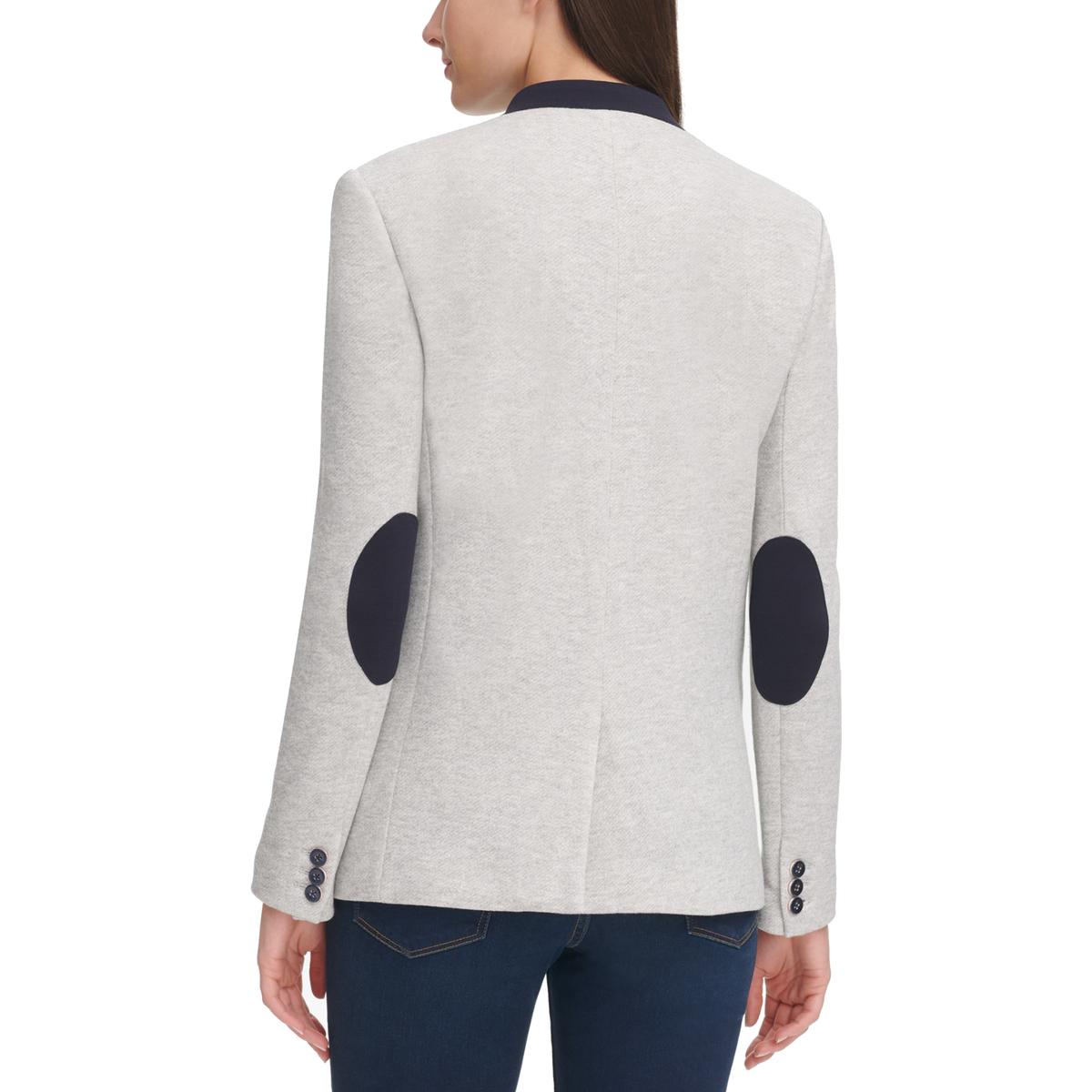 Tommy Hilfiger Womens Gray Knit Sweatshirt Collarless Blazer Jacket 16