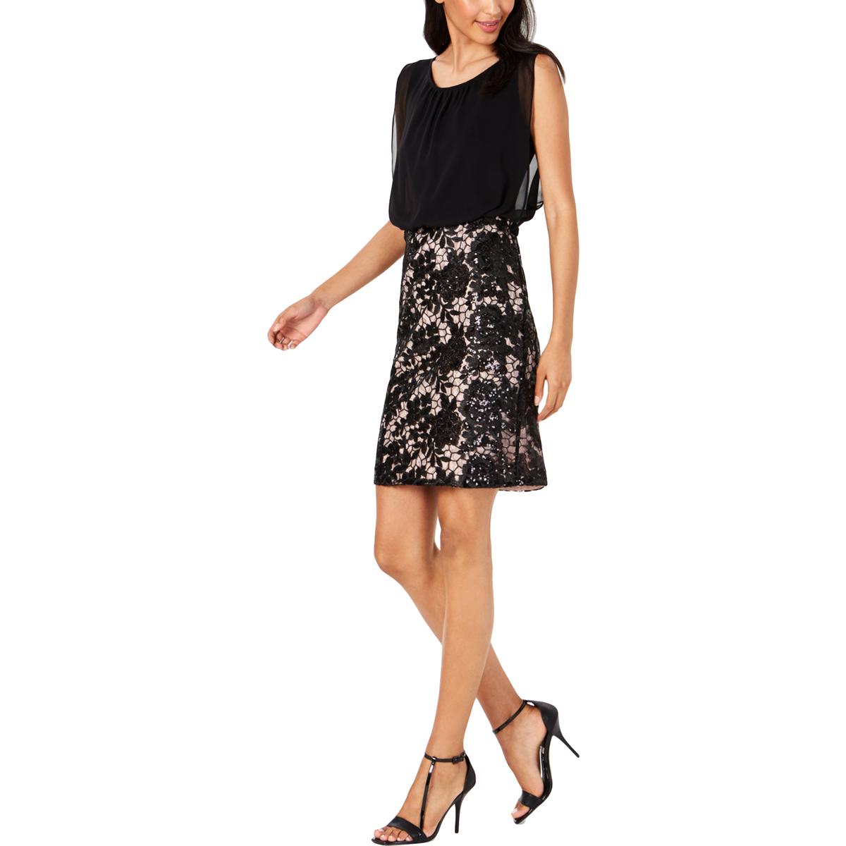 Calvin Klein Womens Black Sequined Sleeveless Mini Cocktail Dress 4