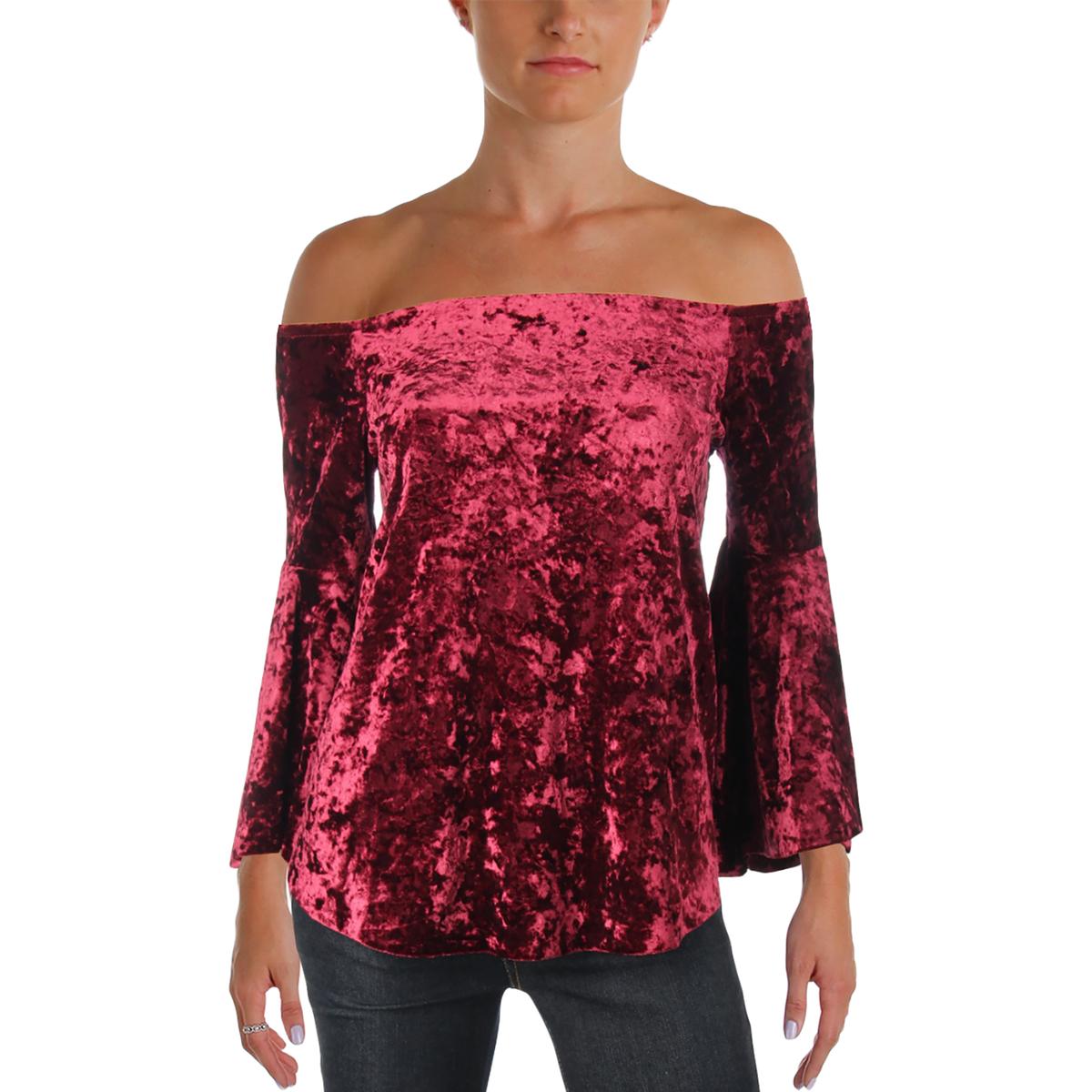 Aqua Womens Red OffTheShoulder Velvet Holiday Blouse Top M BHFO 8055