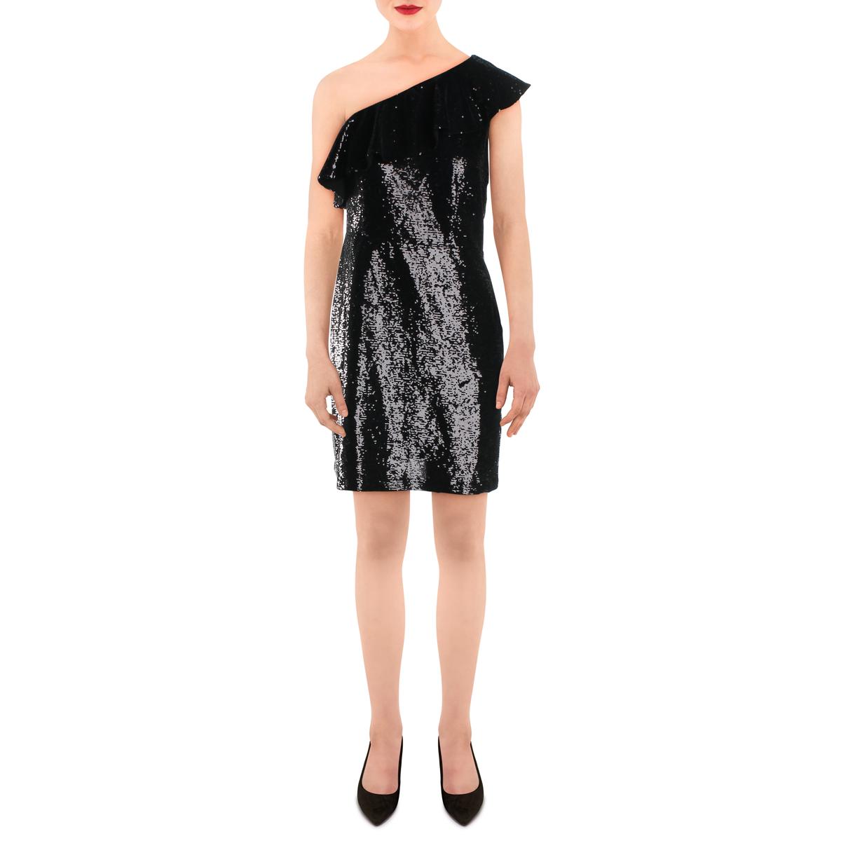 MICHAEL Michael Kors Womens Black One Shoulder Midi Cocktail Dress 12 ...