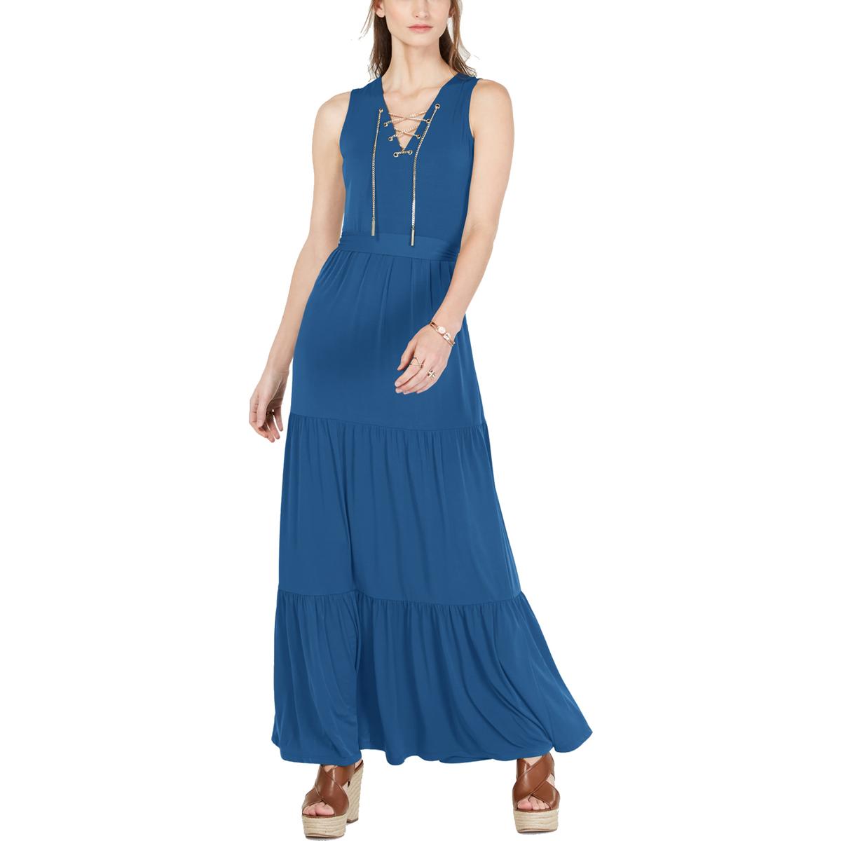 MICHAEL Michael Kors Womens Blue Lace-Up Sleeveless Maxi Dress S BHFO ...