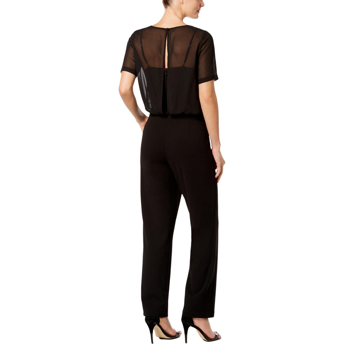 Calvin Klein Womens Black Chiffon Short Sleeves Jumpsuit 8 BHFO 9550 | eBay