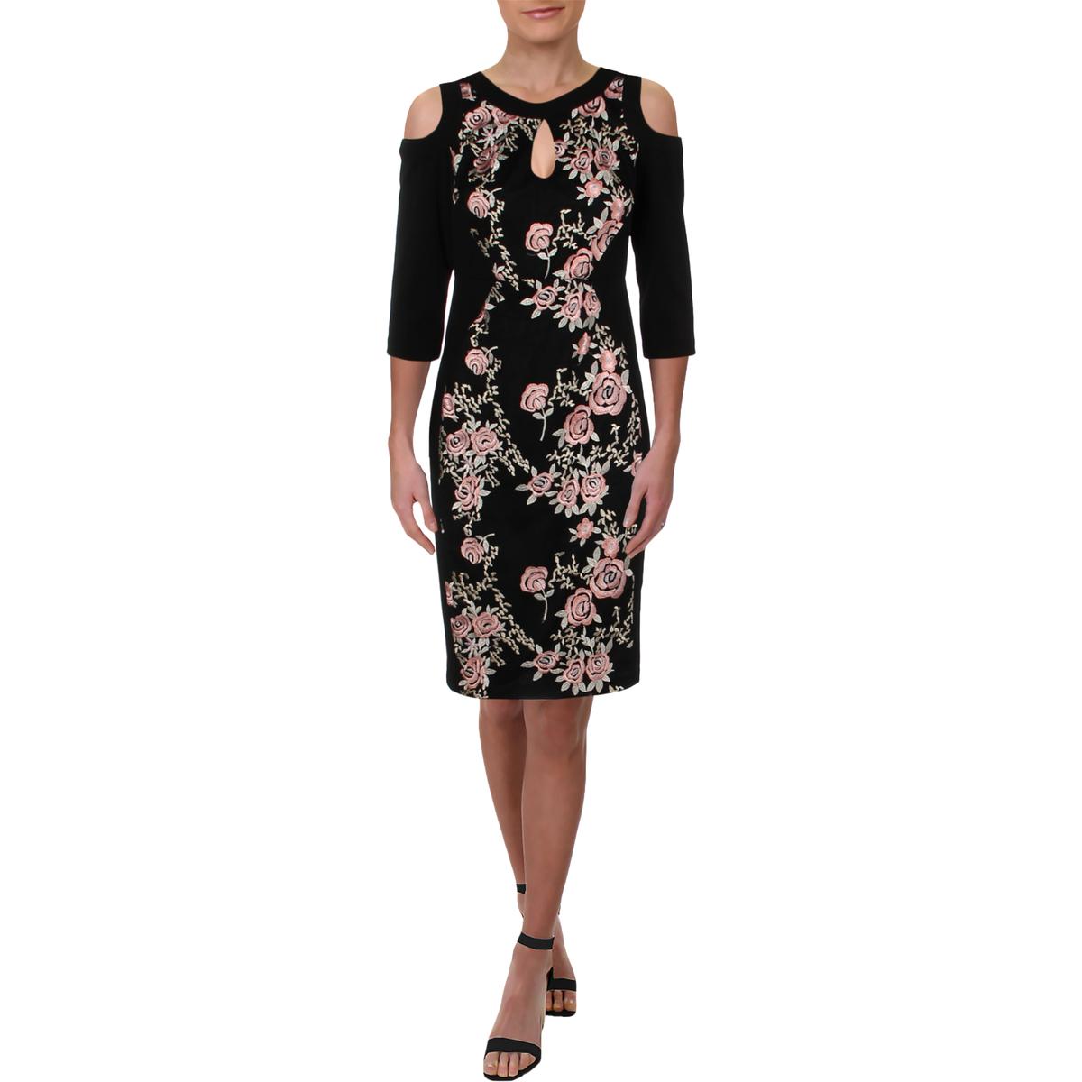 Jax Black Label Womens Black Floral Embroidered Party Cocktail Dress 2 ...
