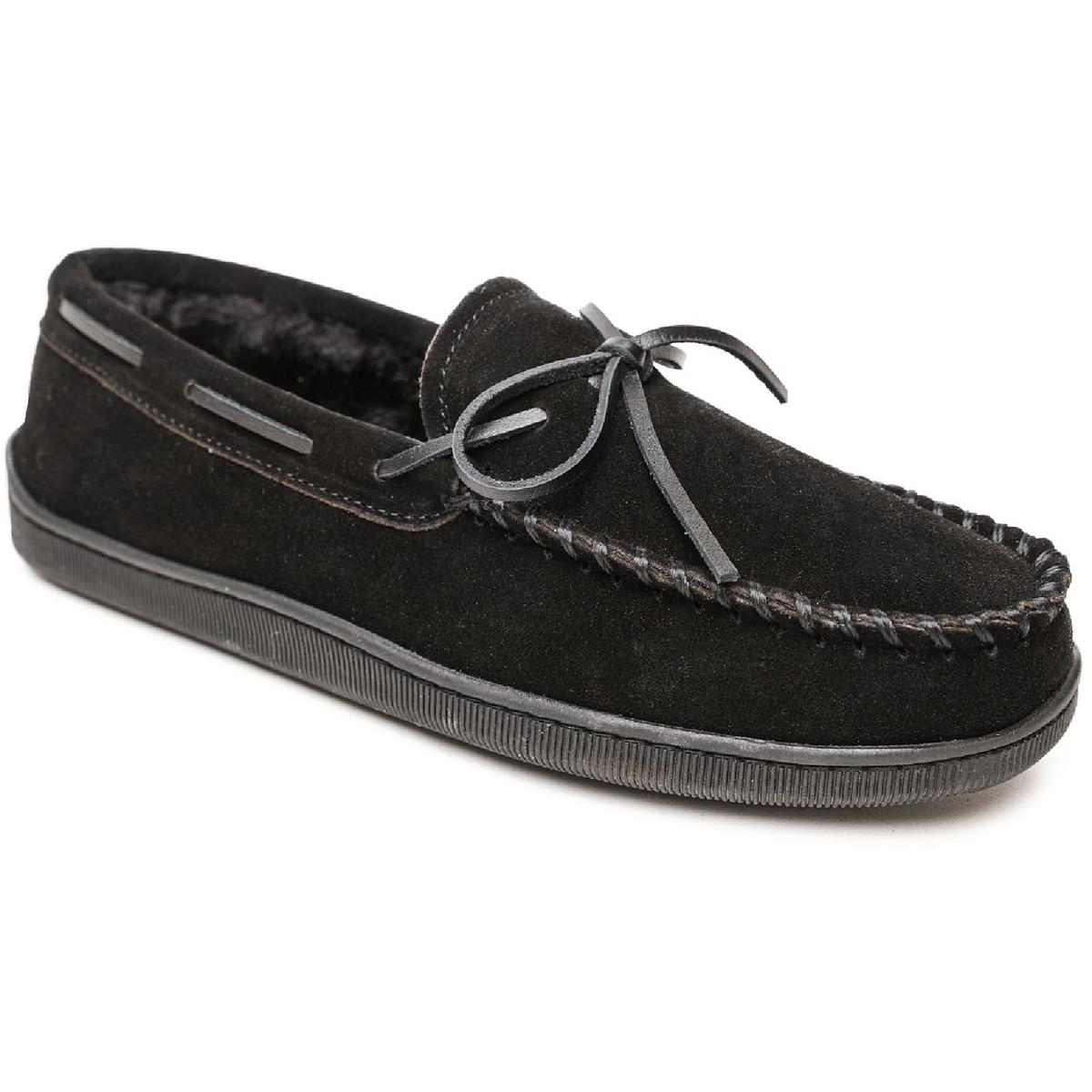Minnetonka Mens Pile Lined Hardsole Black Moccasins Shoes 10 Wide (E ...