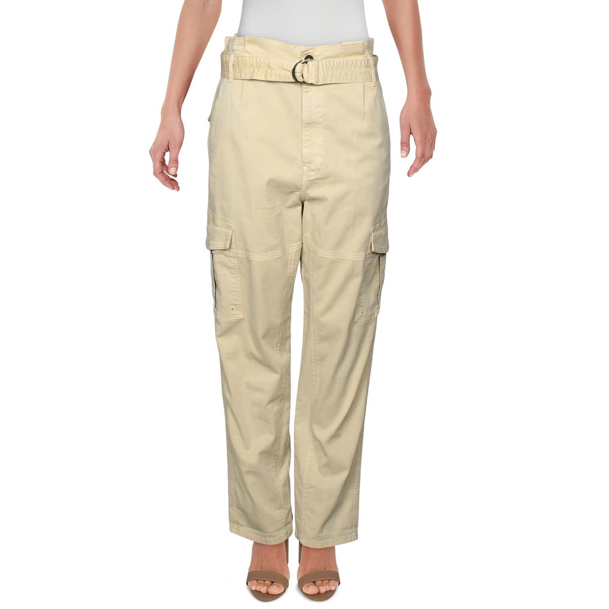 khaki denim belted trousers