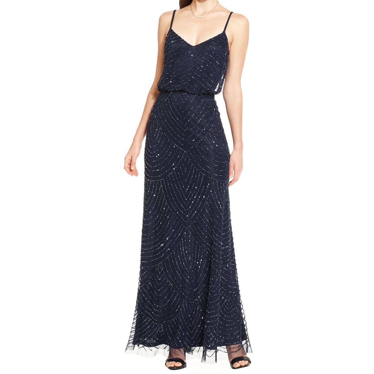 adrianna papell beaded blouson gown navy