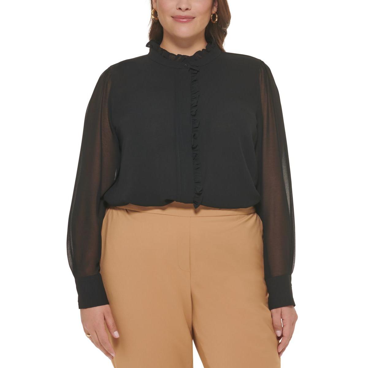 Женская блузка Calvin Klein с оборками спереди и подкладкой на пуговицах Plus BHFO 3272