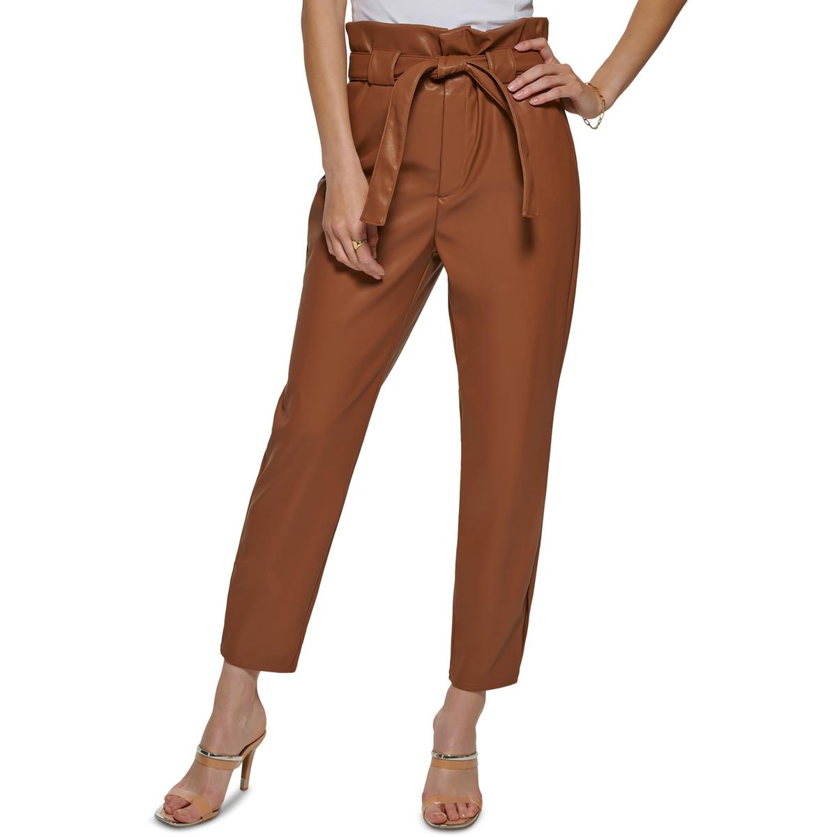 DKNY Womens Faux Leather High Waist Dressy Trouser Pants Petites