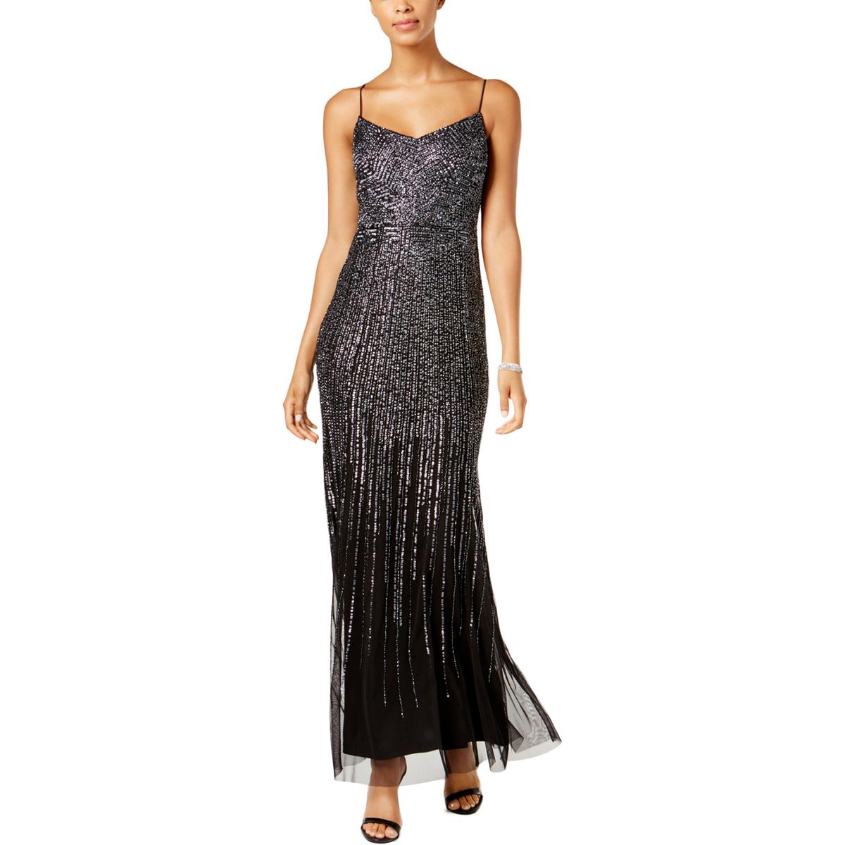 Adrianna Papell Womens Black Full-Length Beaded Evening Dress Gown 12 ...