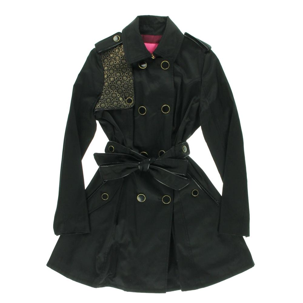 BETSEY JOHNSON 9749 NEW Womens Black Metallic Pleated Trench Coat ...