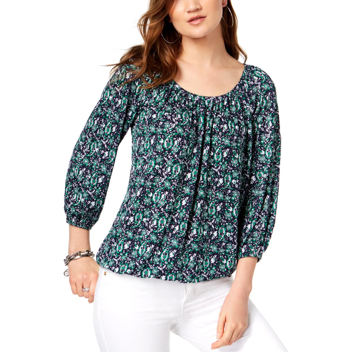 MICHAEL Michael Kors Womens Navy Paisley Daytime Peasant Top Blouse XS BHFO 6799 eBay