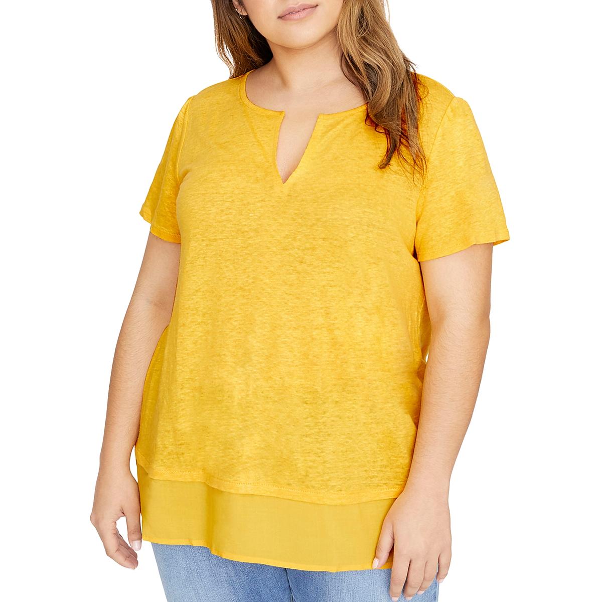 Sanctuary Womens Uptown Yellow Linen Tee Pullover Top Shirt Plus 3X ...