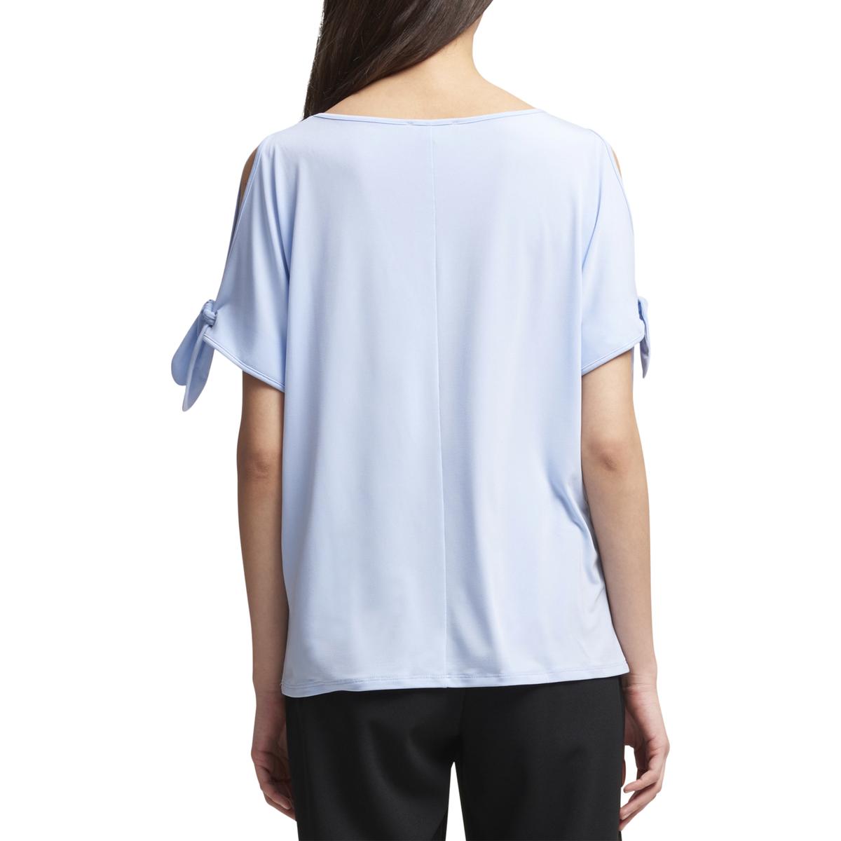 Women's Clothing DKNY Womens Blue Cold Shoulder Boat Neck Pullover Top ...