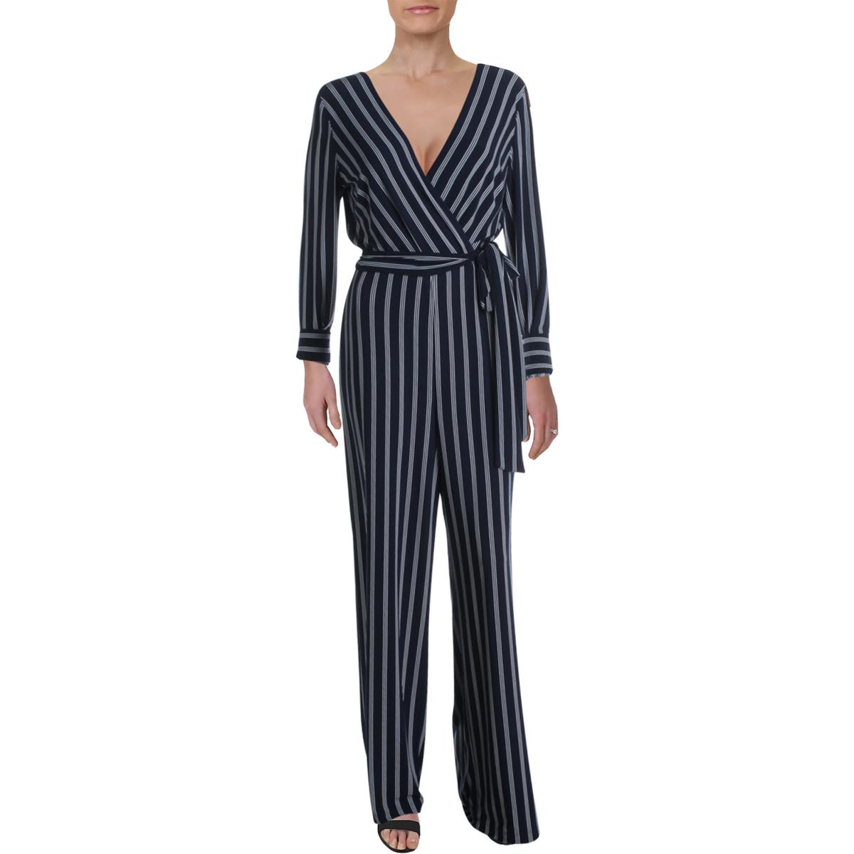 Lauren Ralph Lauren Womens Leslie Navy Striped V-Neck Jumpsuit 16 BHFO 8605 | eBay