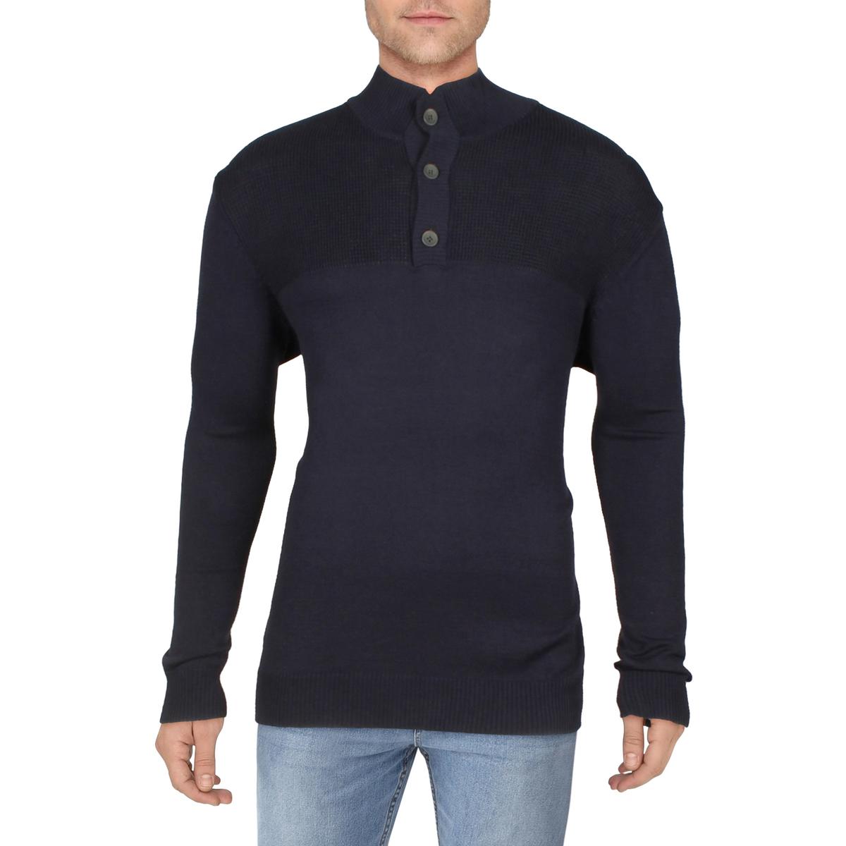 Club Room Mens Cotton Henley Waffle Knit Pullover Sweater Shirt