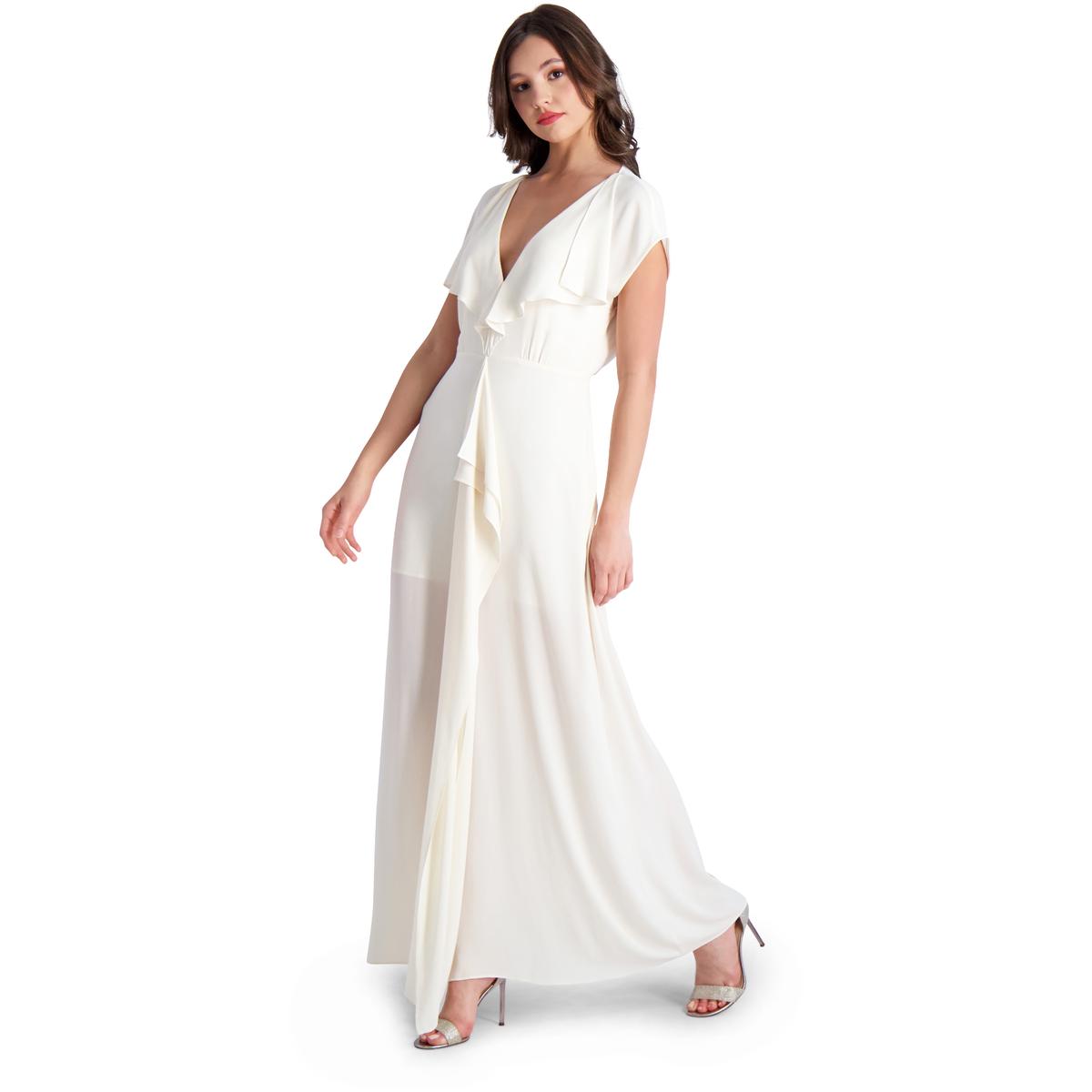 BCBGMAXAZRIA Evette Women’s Ruffled Chiffon V-Neck Gown with Front Slit - Picture 6 of 18