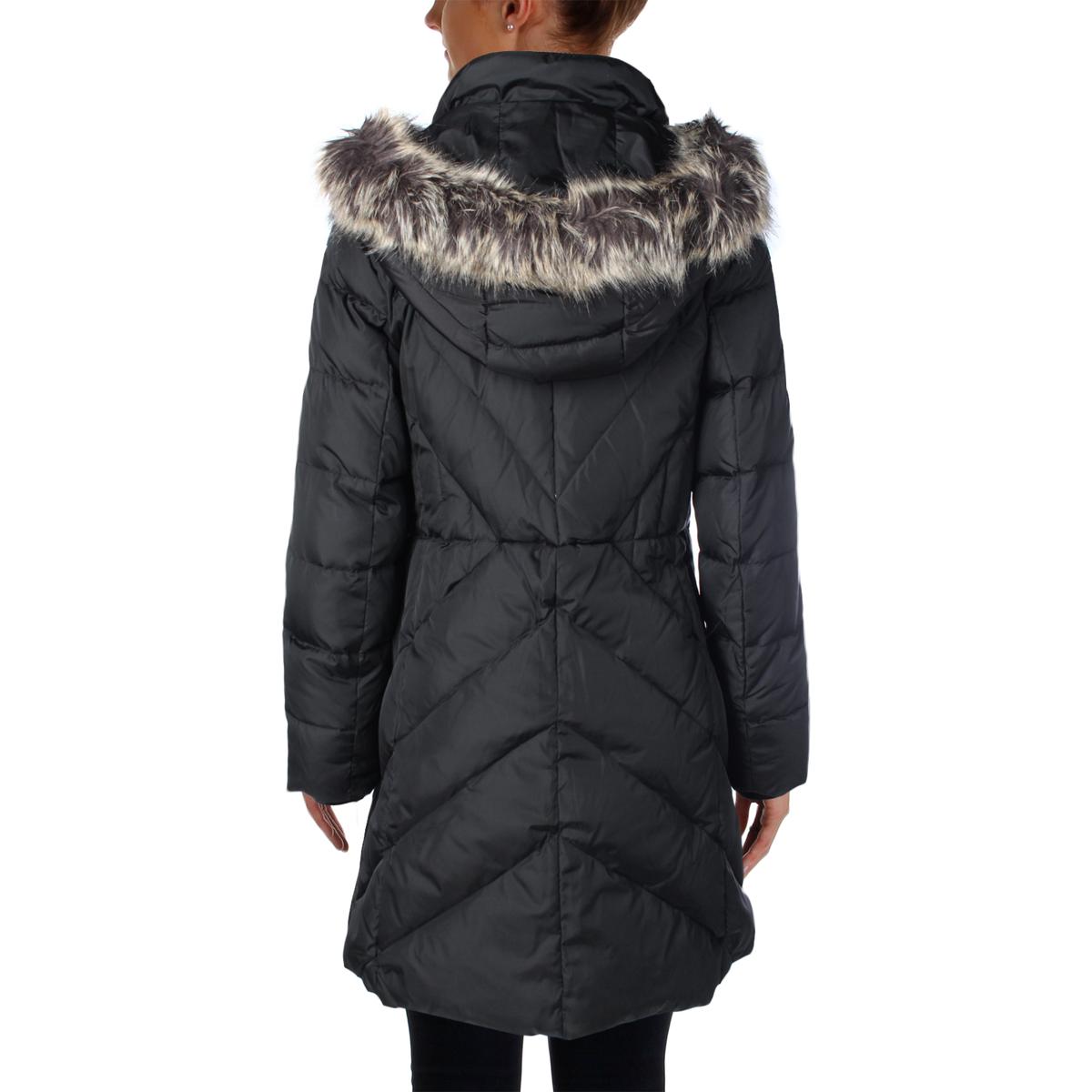 London Fog 2099 Womens Hooded 3/4 Down Faux Fur Trim Puffer Coat ...