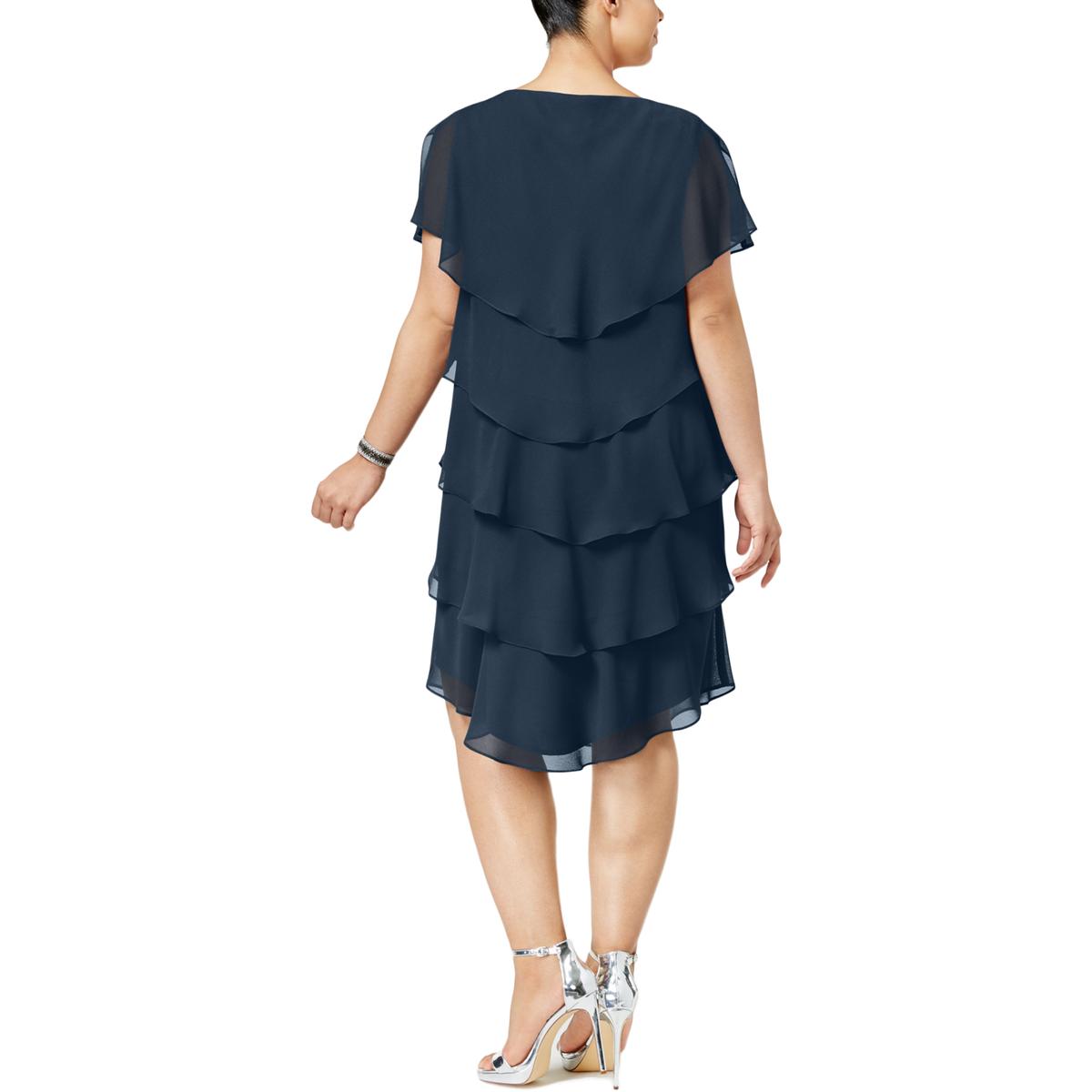 SLNY Womens Blue Embellished Cocktail Party Capelet Dress Plus 14W BHFO ...