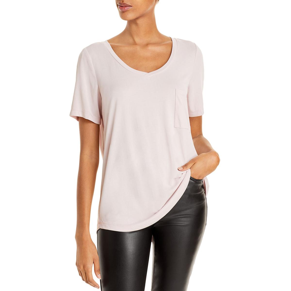 Aqua Womens Tencel V-Neck Pocket T 